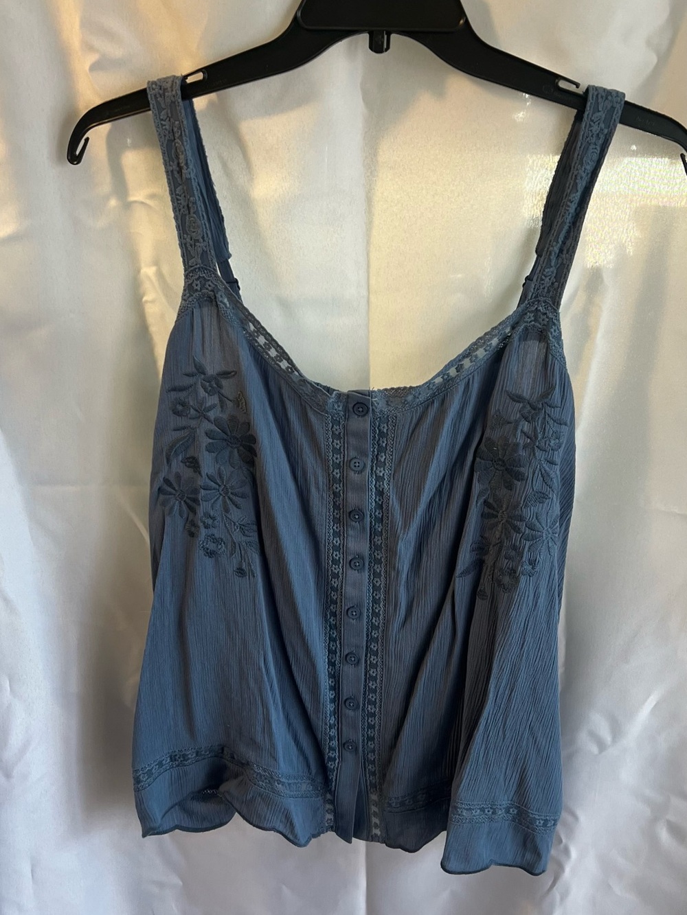 torrid Blue Embroidered Button-Front Tank Top
